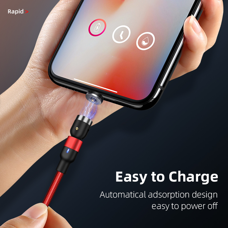 1m 2A USB à USB-C / Câble de Charge Magnétique de Flexion de Flexion Rotatif en Nylon de Type c - Rouge