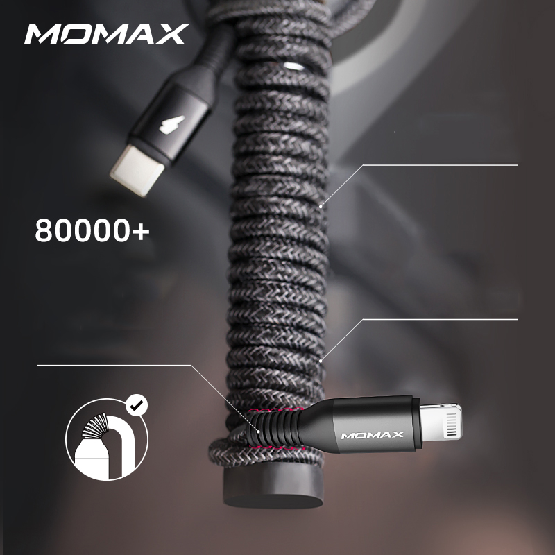 MOMAX 3m Type-C a Mfi Certificado Cable Cable de Datos de 8pin Entrega de Alimentación PD Cable de Cargador Rápido - Negro