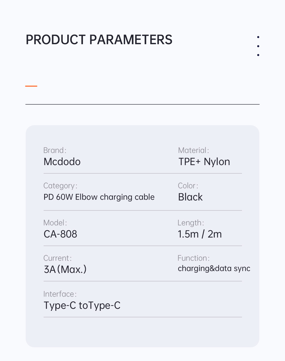 Mcdodo CA-808 Conception du Coude Type-C de Type c Type-C Data Sync Charging Cable, 2M