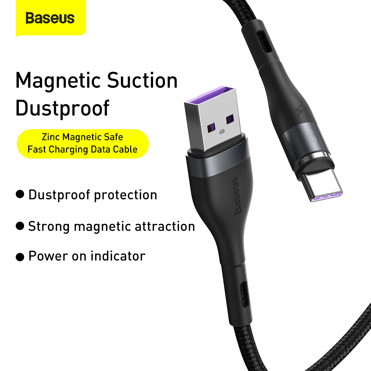 BASEUS Zinc Magnetic Fast Charging Cable Type-C Charging Cable 1m - Black-1