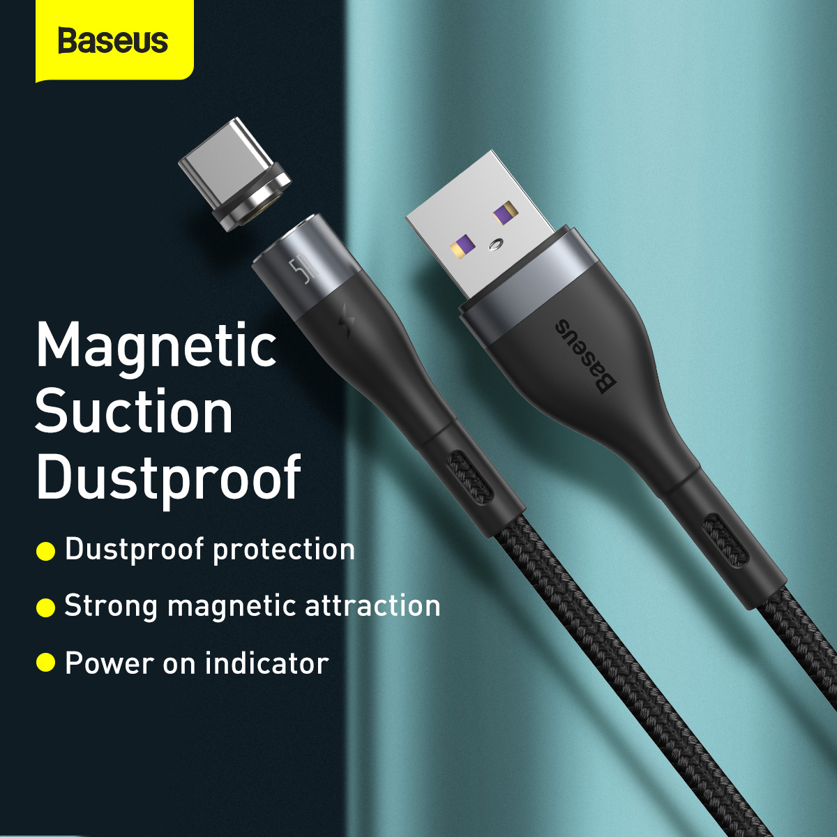 BASEUS Zinc Magnetic Fast Charging Cable Type-C Charging Cable 1m - Black-2