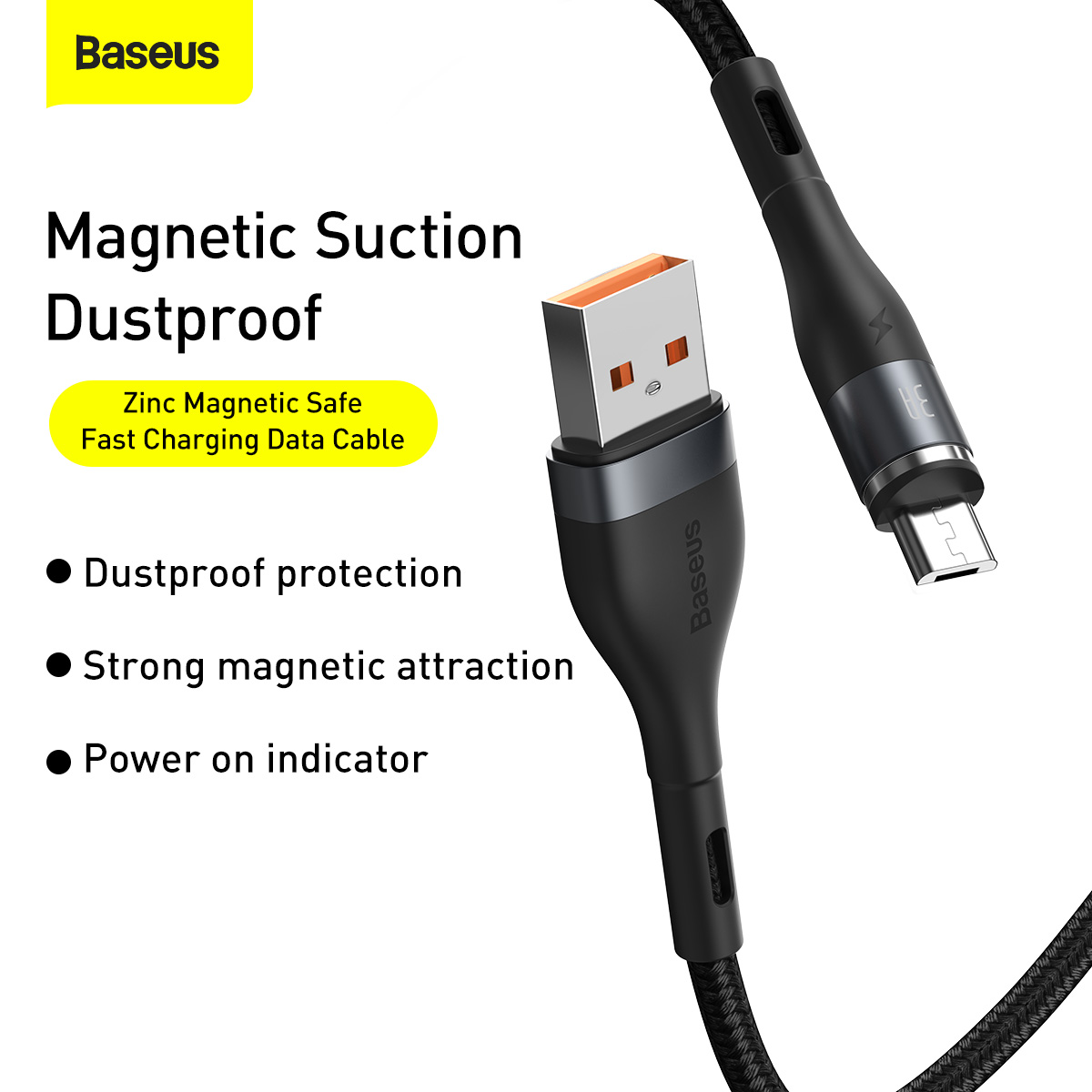 BASEUS Zinc Magnetic Safe Fast Charging Cable 1m 2.1A Micro USB Charging Cable for Xiaomi Huawei Samsung OPPO Etc. - Black-1