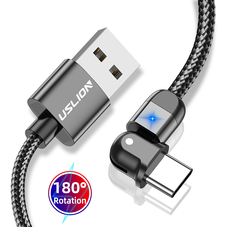 USLION 3A USB до Типа c 180 ° Вращающийся Локоть - Пурпурный