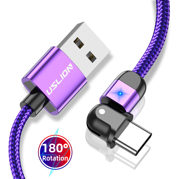 USLION 3A USB до Типа c 180 ° Вращающийся Локоть - Пурпурный