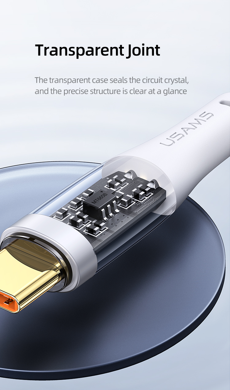 USAMS US-SJ572 Eicy-serie Typ-c 66W Schnelles Ladekabel Aluminiumlegierung Transparentes Datenkabel, 1,2 m - Schwarz