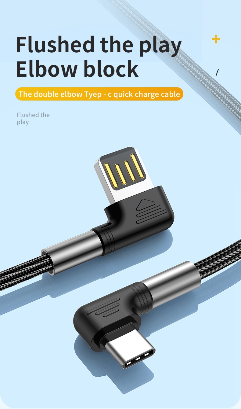 0,5 m 3a 3A Charge de Charge Fast Nylon Traité USB Vers le Câble de Données du Coude de Type c à 90 Degrés