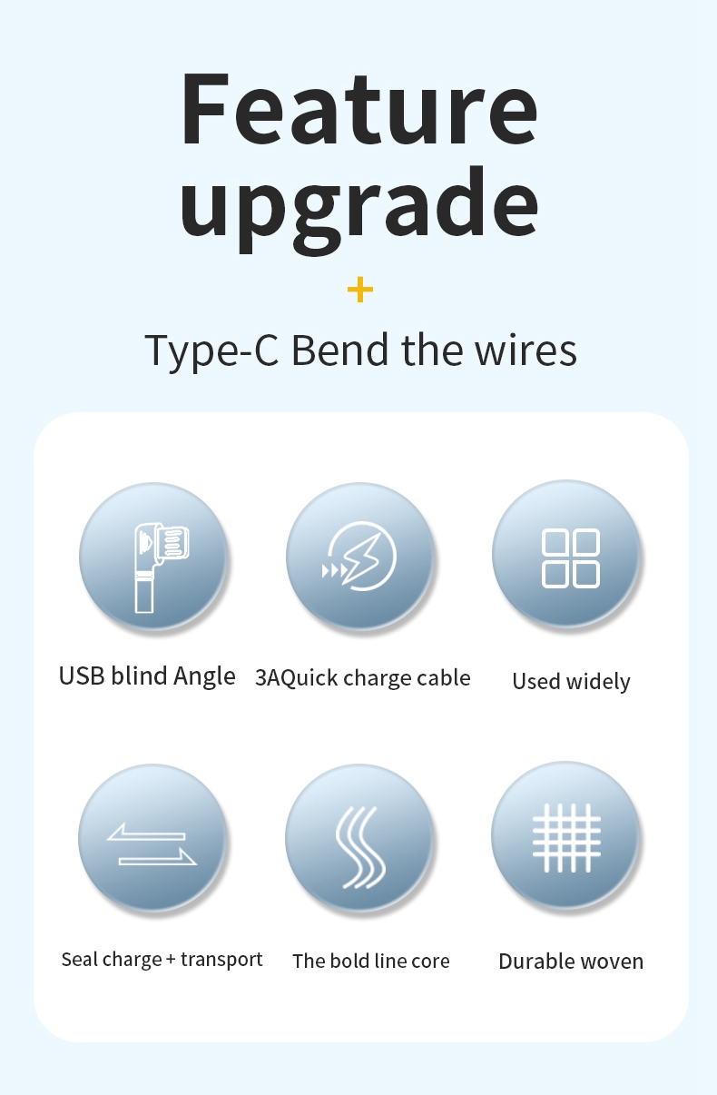 0.5m 3A Nilón de Carga Rápida Cable USB USB al Cable de Datos de Codo de 90 Grados Tipo c