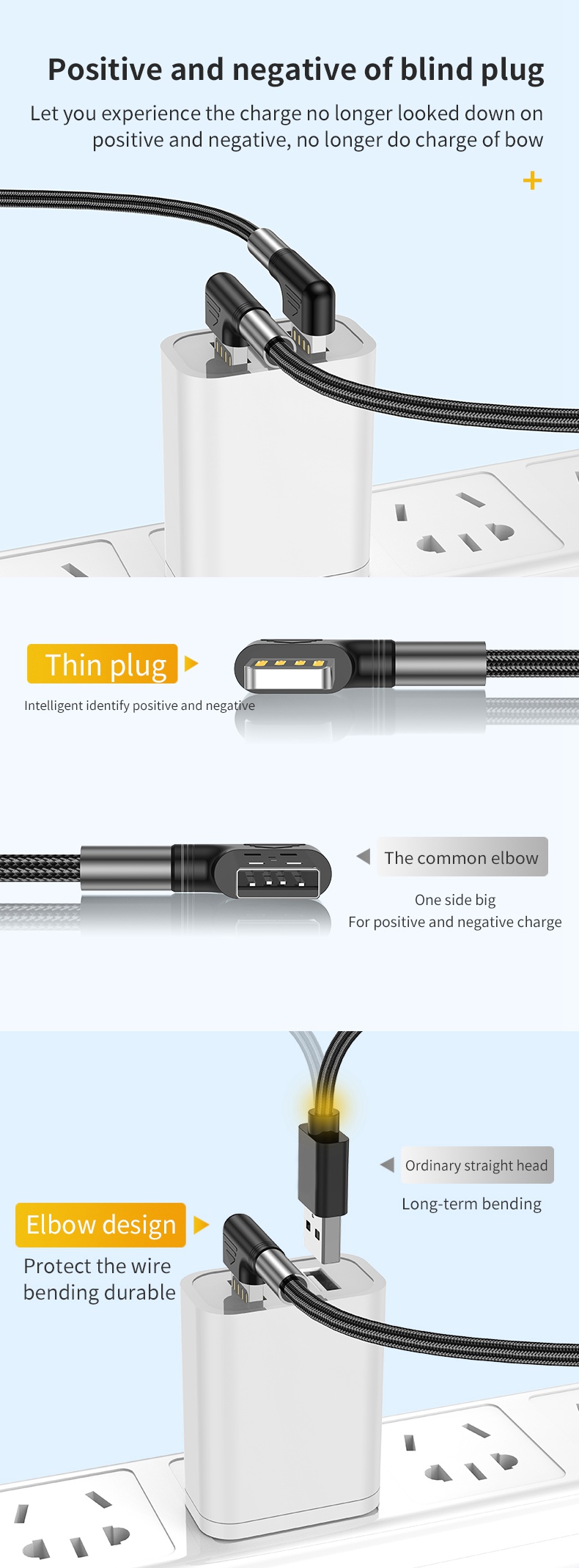 0,5 m 3A Schnelles Laden Nylon Geflochtenes Draht USB zu Typ-c 90-grad-ellbogendatenkabel