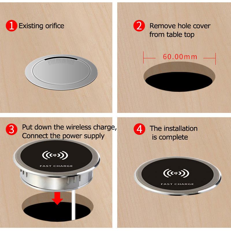 15W Embedded Desktop Wireless Charger Table Charging Pad