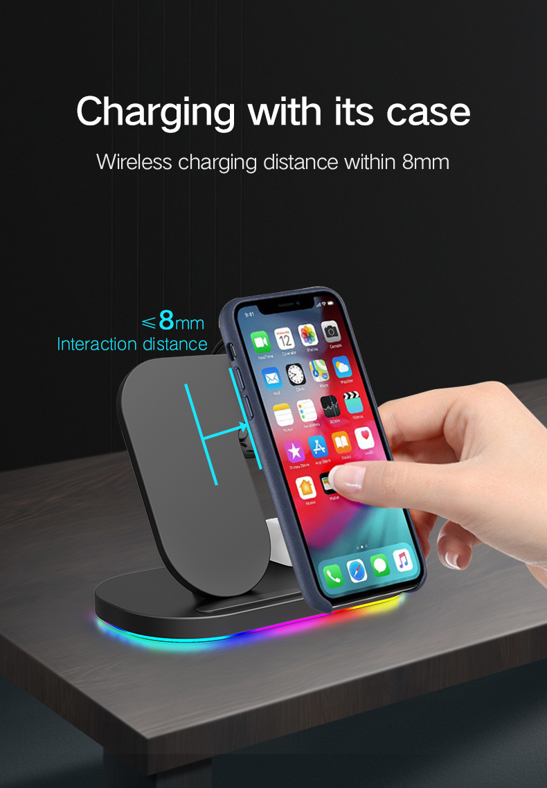 3 em 1 15w Carregamento Rápido qi Wireless Charger Stand Para Apple Iphone Iwatch Airpods Fone de Ouvido - Branco