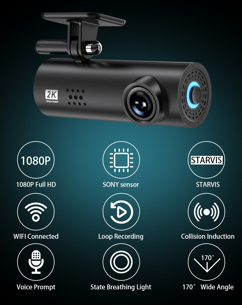 Voice Control 1080p HD Visión Nocturna Cámara de Visión Recordadora de 16MP Cam Wifi Dash