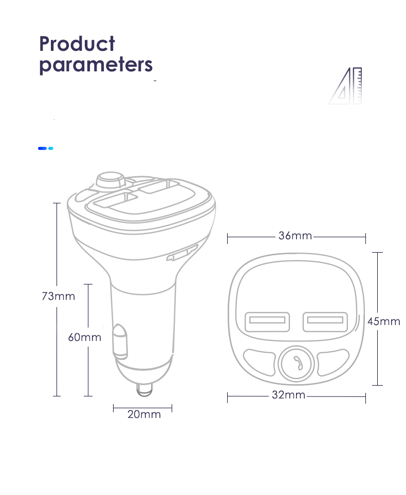 Hy87 Car Player MP3 Bluetooth FM Transmisor Dual Cargo de Car Car Dual Soporte QC3.0