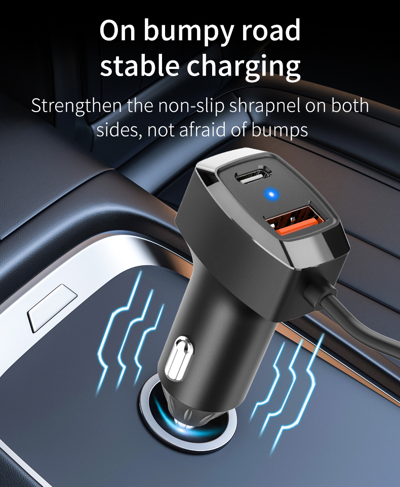 SC02M 5 Ports Usb + Type-c Adaptateur de Charge Rapide Clip de Conception Clip de Conception Chargeur de Voiture Avec Rallonge