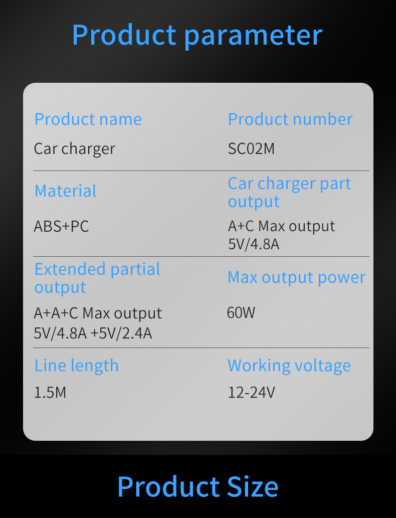 SC02M 5 Ports Usb+typ-c Schnellladungsadapter Back Clip Design Auto Ladegerät Mit Verlängerungskabel