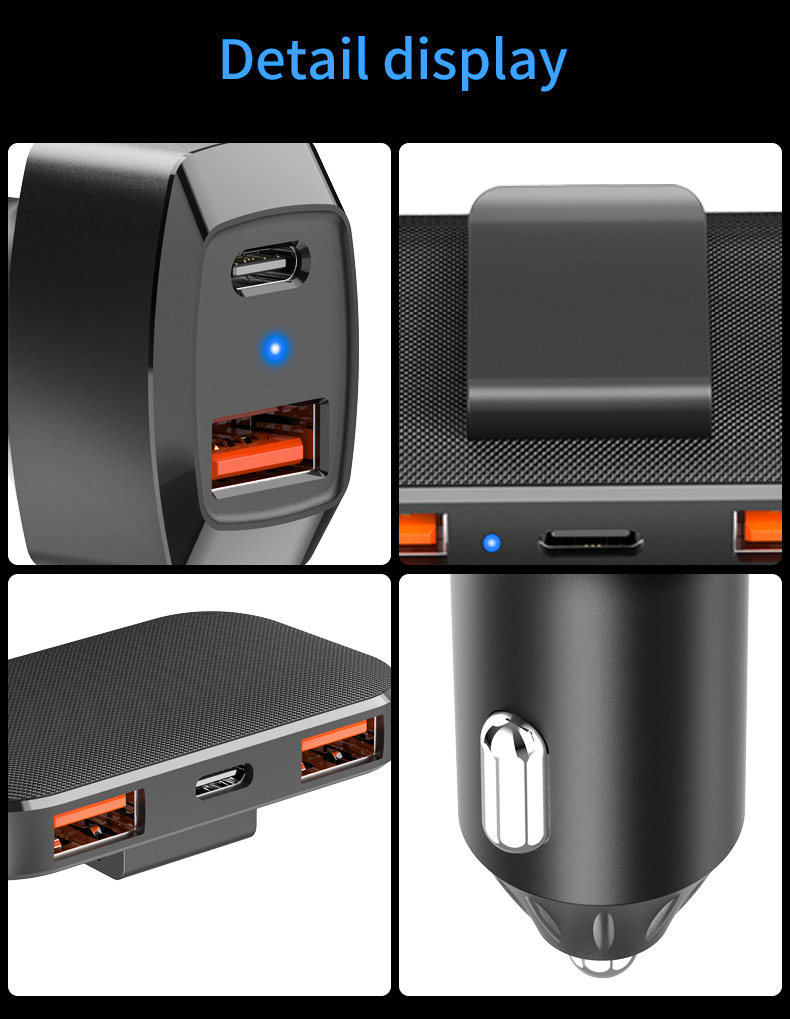 SC02M 5 Puertos Usb+tipo-c el Adaptador de Carga Rápida de Cargador Posterior Cargador de Automóvil Con Cable de Extensión