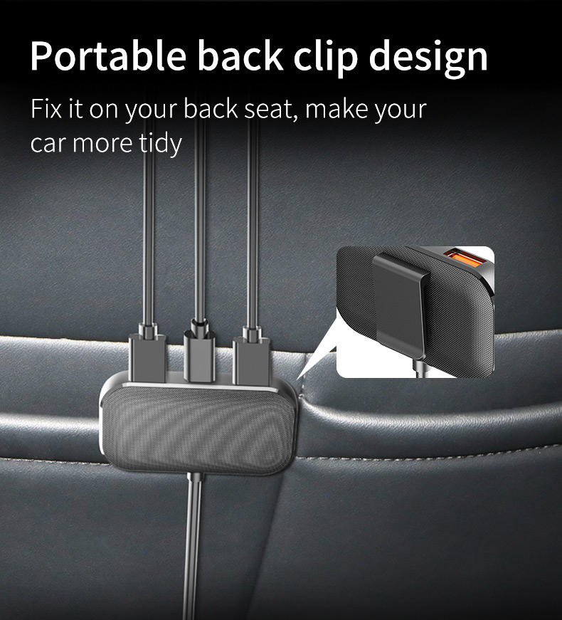 SC02M 5 Ports Usb+typ-c Schnellladungsadapter Back Clip Design Auto Ladegerät Mit Verlängerungskabel