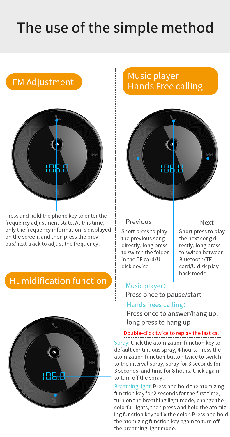 S10 Voiture Bluetooth Arôme Humidiferatin