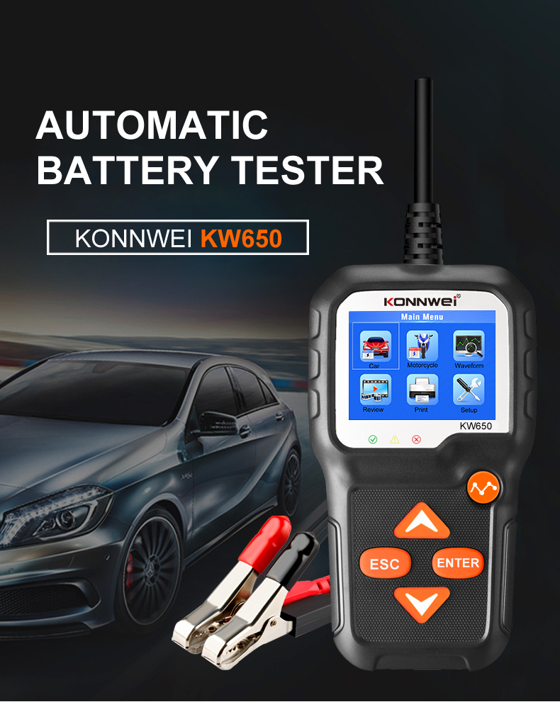 Konnwei KW650 6-12V Auto Motorrad Batterie Tester Lade-cranking-testwerkzeug Batterieanalysator 100 Bis 2000 Cca