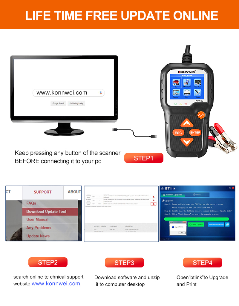 Konnwei KW650 6-12V Auto Motorrad Batterie Tester Lade-cranking-testwerkzeug Batterieanalysator 100 Bis 2000 Cca