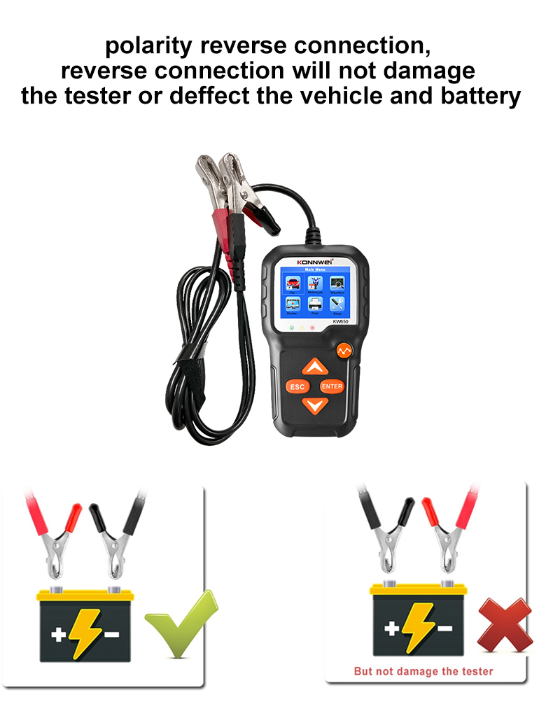 Konnwei KW650 6-12V Auto Motorrad Batterie Tester Lade-cranking-testwerkzeug Batterieanalysator 100 Bis 2000 Cca