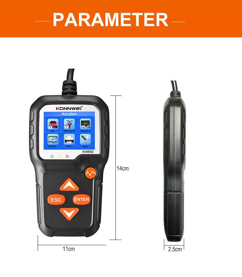 Konnwei KW650 6-12V Auto Motorrad Batterie Tester Lade-cranking-testwerkzeug Batterieanalysator 100 Bis 2000 Cca