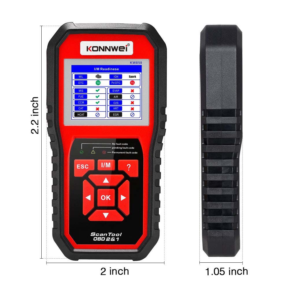 Konnwei KW850 OBD2 Scanner Código Reader OBD II Automotive Scanner Scanner Carronotivo do Inscrição do Motor do Motor (suporte 8 Idiomas) - Preto