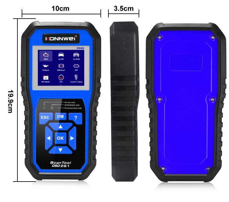 Konnwei KW450 OBDII Сканер Кода Кода Чтения Двигателя Считывателя Считывателя Диагностика Диагностика Сканер Для VW Audi Skoda