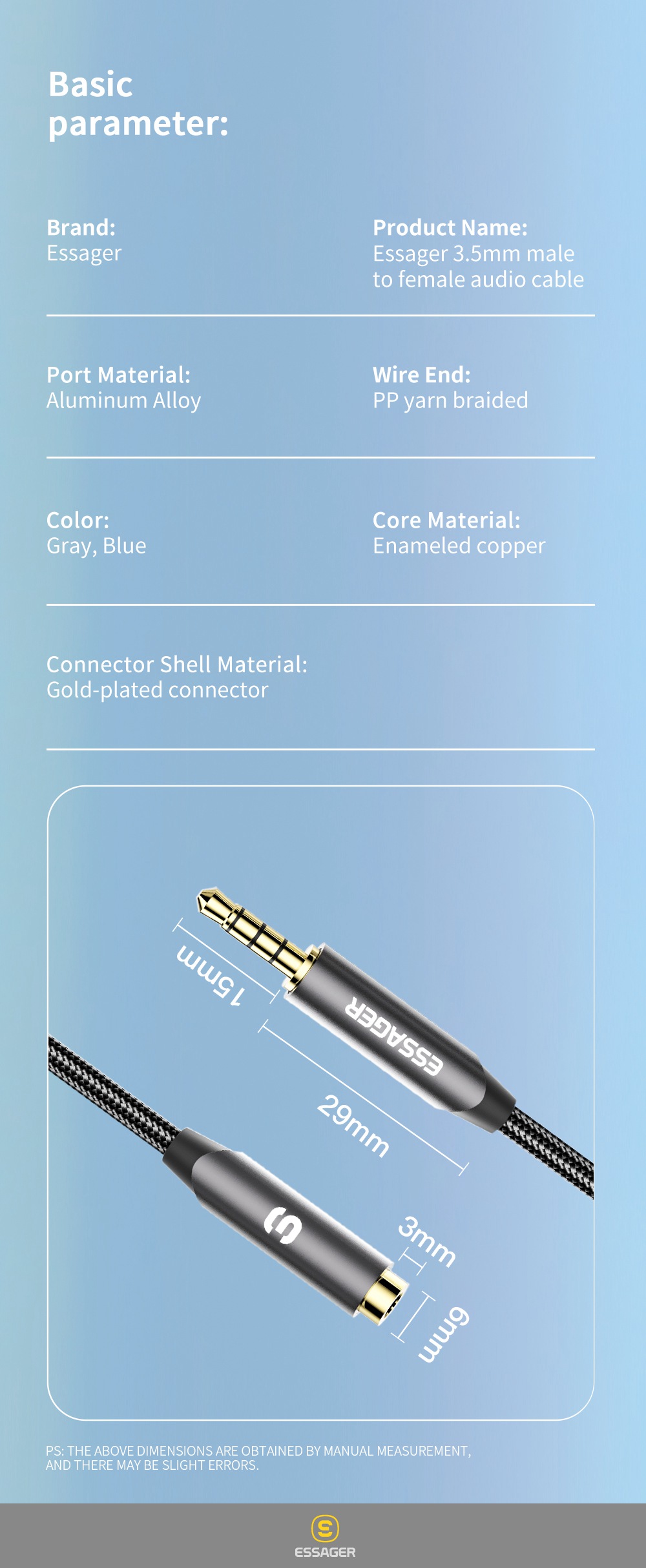ESSAGER 0.5m Audio Extension Cord 3.5mm 3-Pole Male to Female AUX Cable (without Mic Function)-10