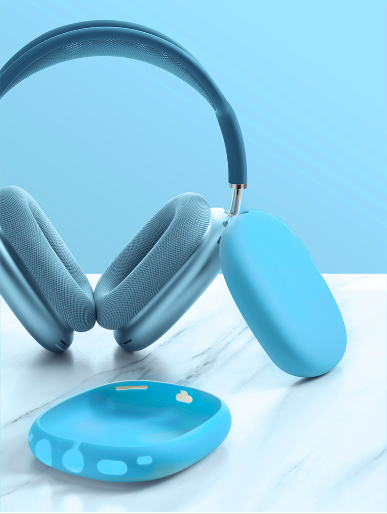 Coquille De Protection En Silicone + Étui De Transport Dur Pour AirPods Apple Casque Maximum - Bleu