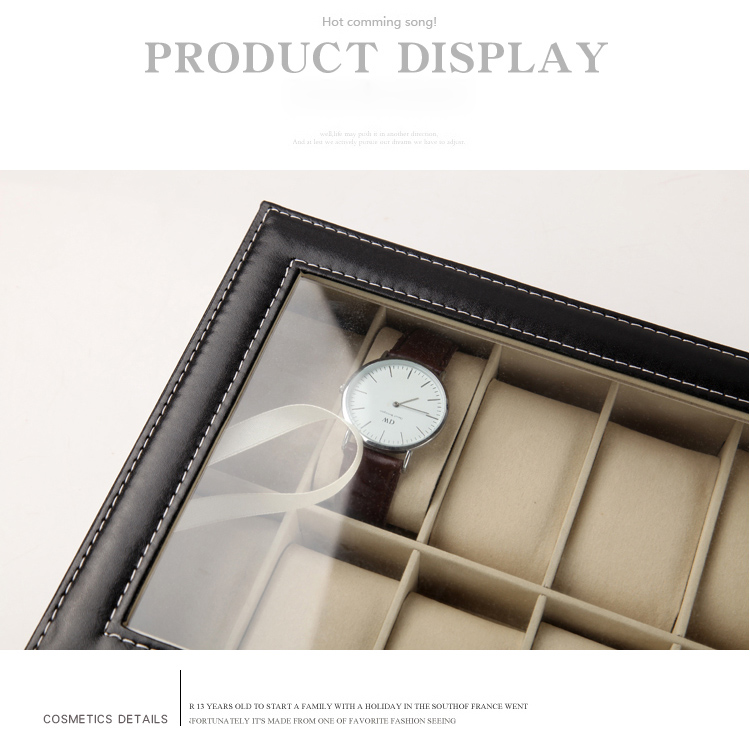 10 Fächer Watch Organizer Box PU-Lederglas-Top-Display-Fall