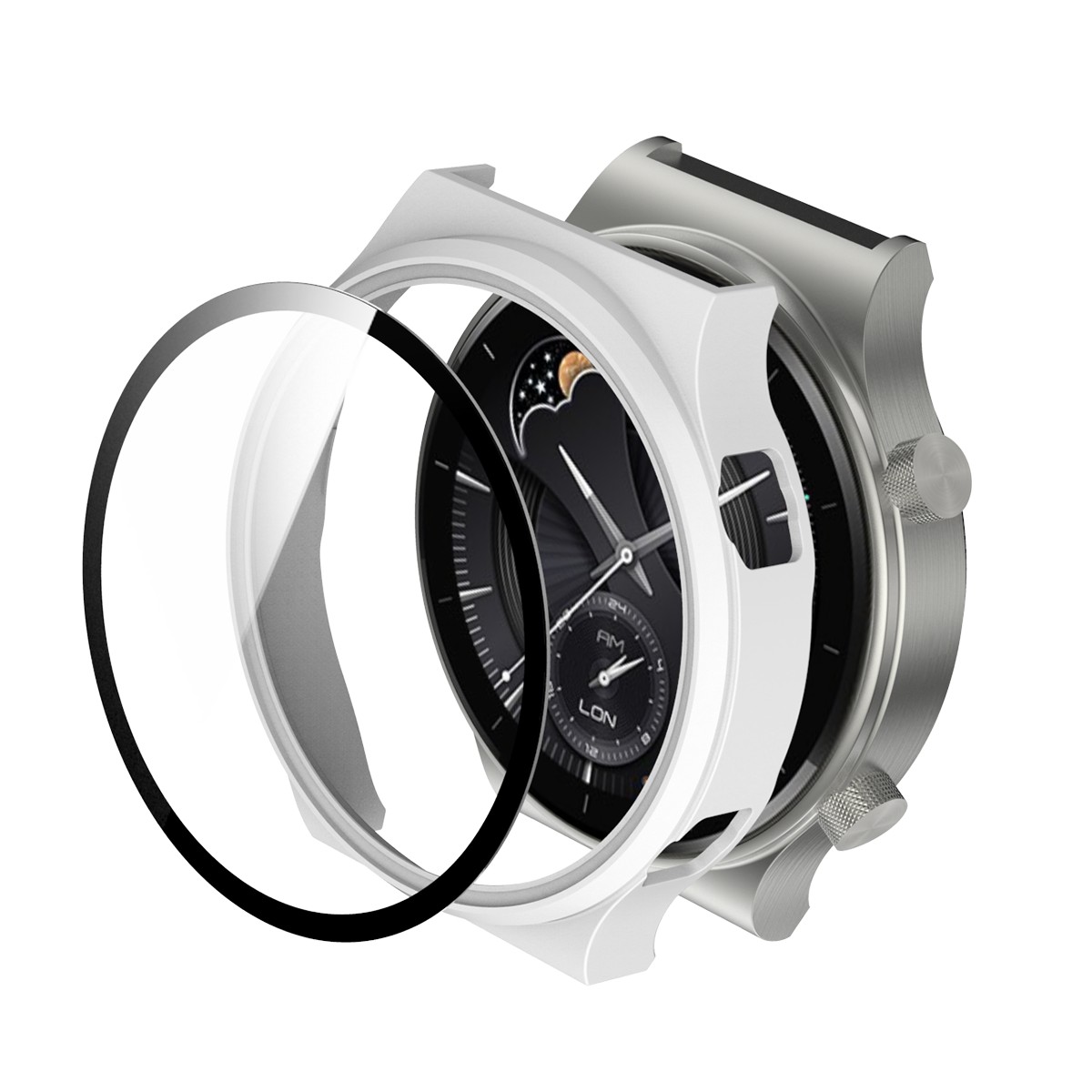 Smartwatch Electroplated Matte PC Frame Cover with Tempered Glass Screen Protector for Huawei Watch GT 2 Pro - White-1