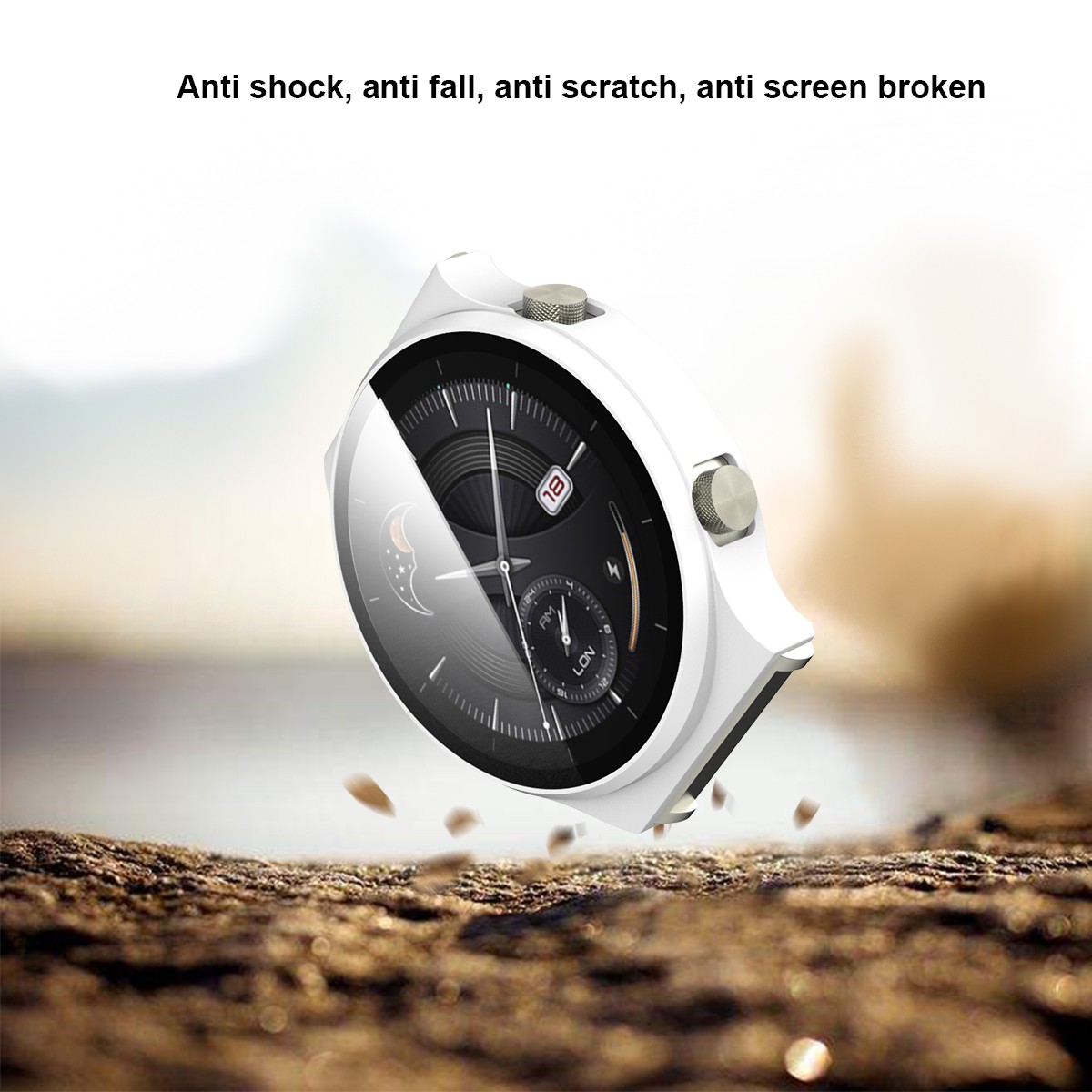 Smartwatch Electroplated Matte PC Frame Cover with Tempered Glass Screen Protector for Huawei Watch GT 2 Pro - White-3