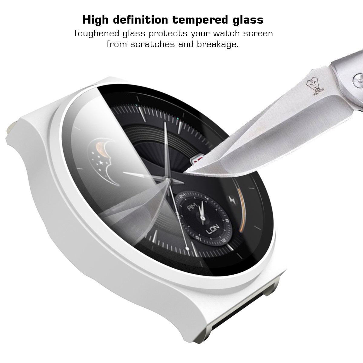 Smartwatch Electroplated Matte PC Frame Cover with Tempered Glass Screen Protector for Huawei Watch GT 2 Pro - White-4