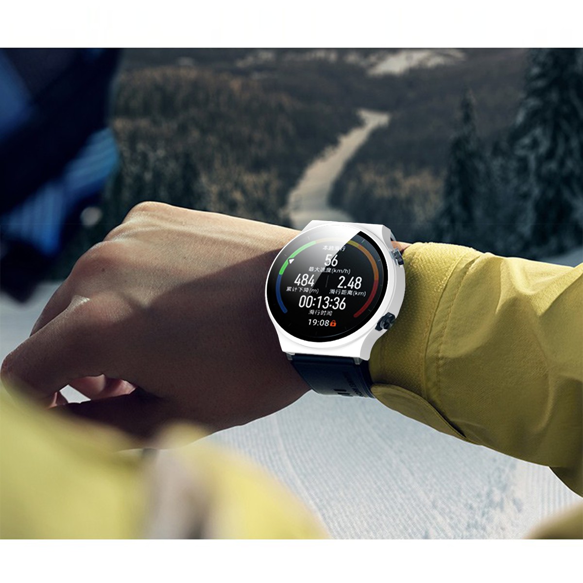 Smartwatch Electroplated Matte PC Frame Cover with Tempered Glass Screen Protector for Huawei Watch GT 2 Pro - White-5