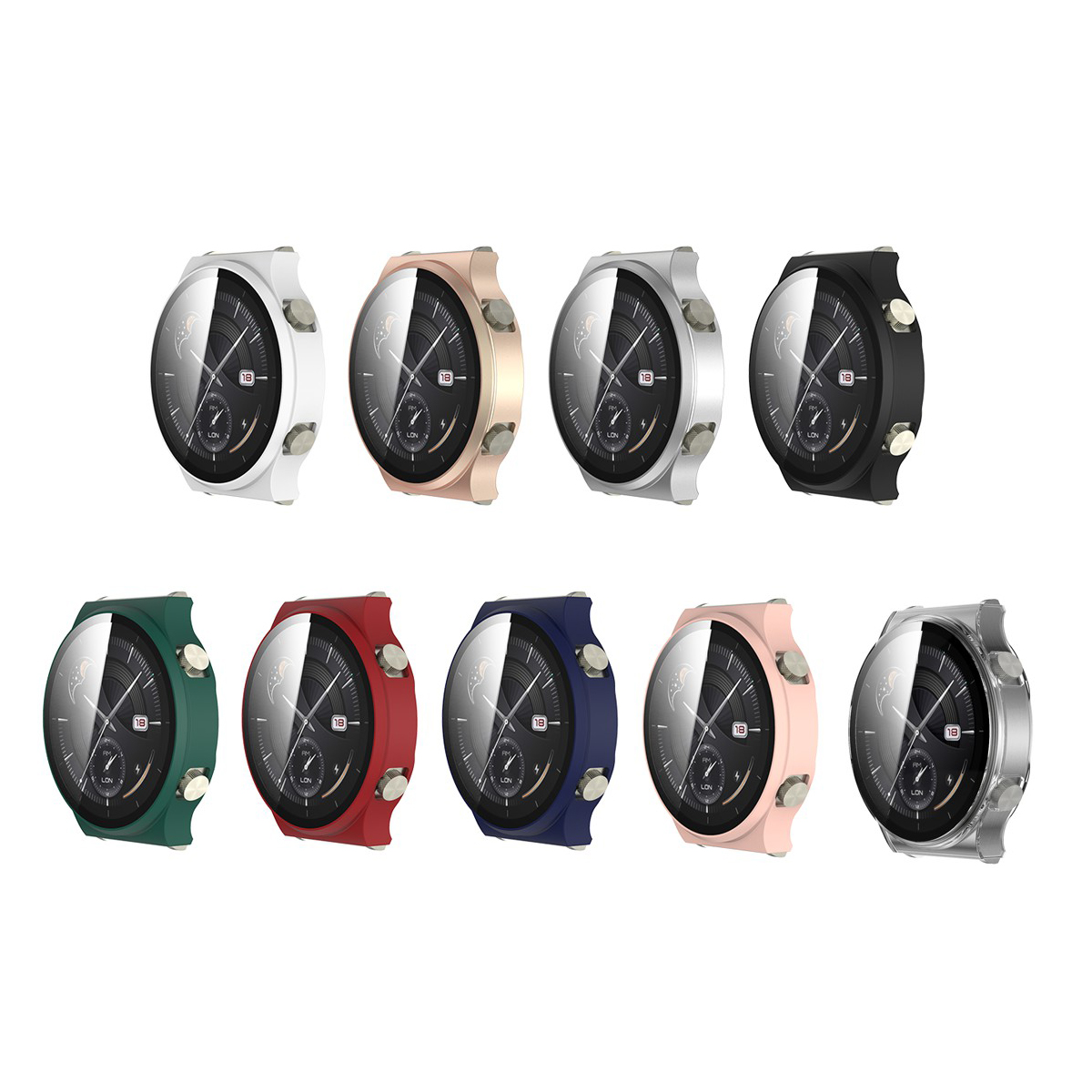 Smartwatch Electroplated Matte PC Frame Cover with Tempered Glass Screen Protector for Huawei Watch GT 2 Pro - White-7