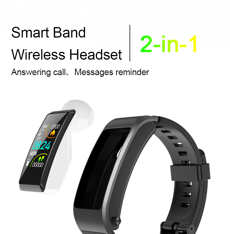 Lemonda S2 S2 da 1,08 Pollici Schermata Impermeabile Smart Wristband Con Cuffia Bluetooth, Cinturino in Pelle Nera - Nero