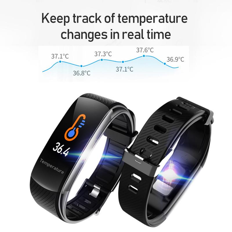 LEMONDA SMART C6T Sports Watch 0.96'' Color Screen Smart Watch with Temperature Monitoring HR Fitness Bracelet IP67 Waterproof - White