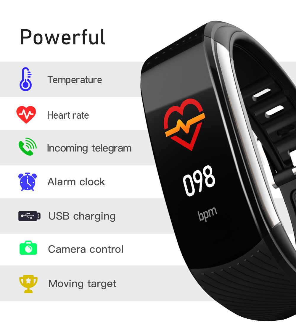 LEMONDA SMART C6T Sports Watch 0.96'' Color Screen Smart Watch with Temperature Monitoring HR Fitness Bracelet IP67 Waterproof - White