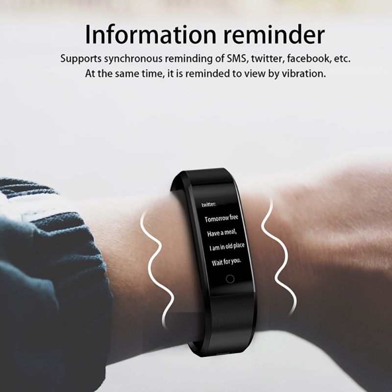 115 PRO Smart Bracelet Température Surveillance De La Fréquence Cardiaque Fintes Tracker Waterproof SmartWatch Pour Android IOS - Noir