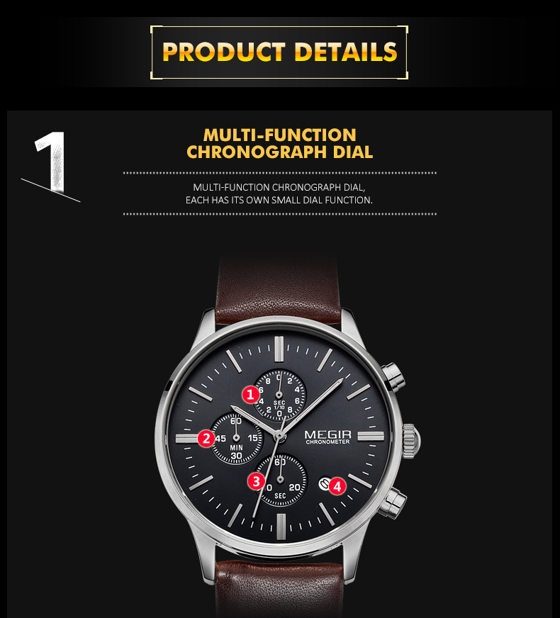 Megir Luminous Waterpronation Sports Quartz Watch Watch Подличная Кожаная Лента - Коричневый