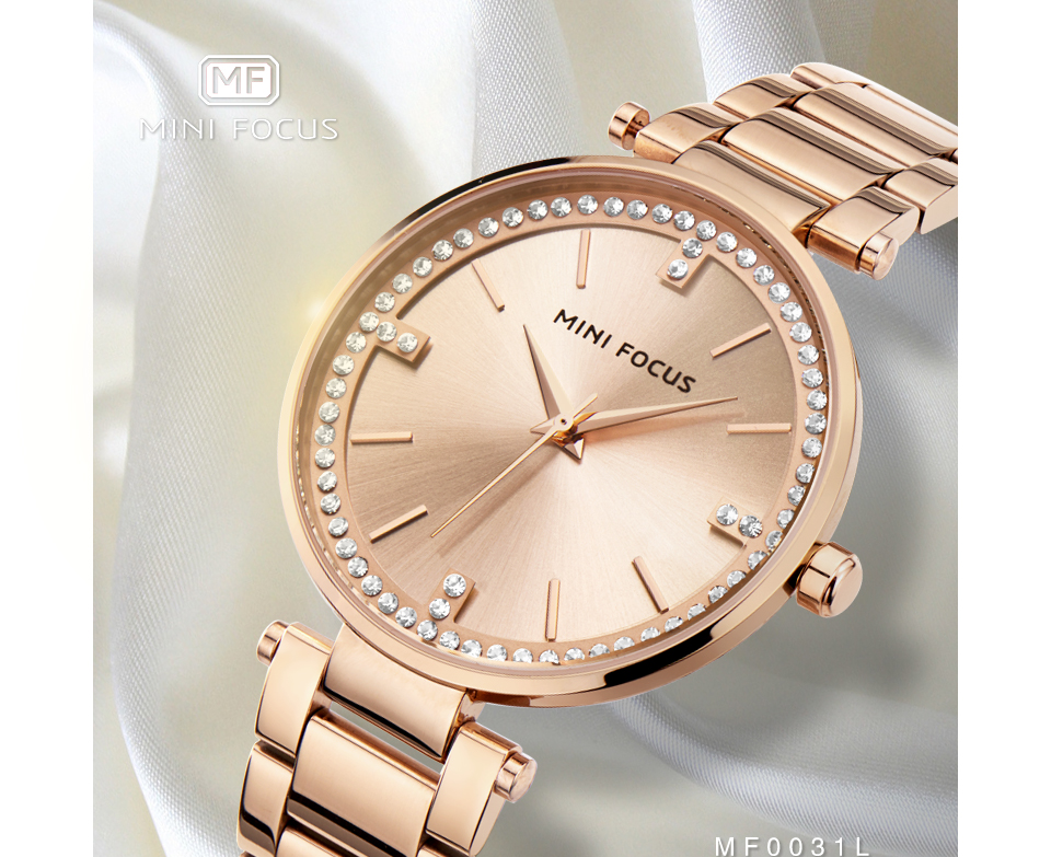 Mini Focus 0031L Women's Weln's Watch Weltz Wrist Watch Alloy Band Relógio à Prova D'água - Rosa Ouro