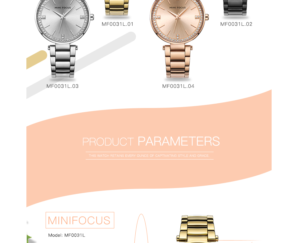 Mini Focus 0031L Frauen Uhr Quarzgelenk Watch Legierung Band Waterdosient Uhr - Roségold