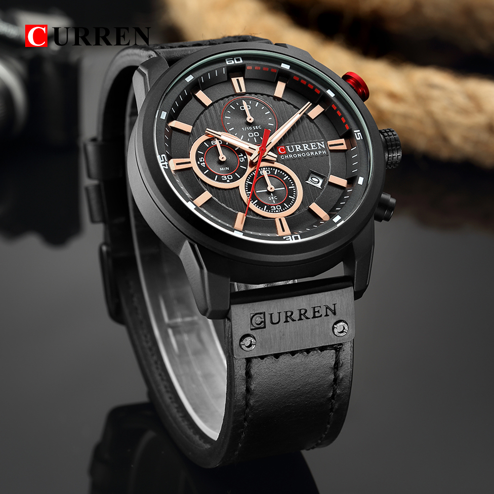 Curren Men Motorlable Watch Quartz de 6 Pinos Respairio - Preto Azul