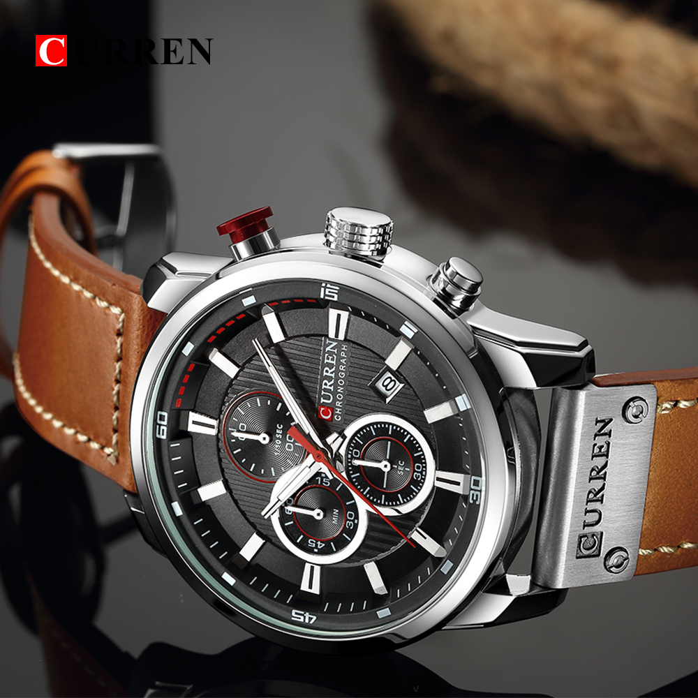 Curren Men Motorlable Watch Quartz de 6 Pinos Respairio - Preto