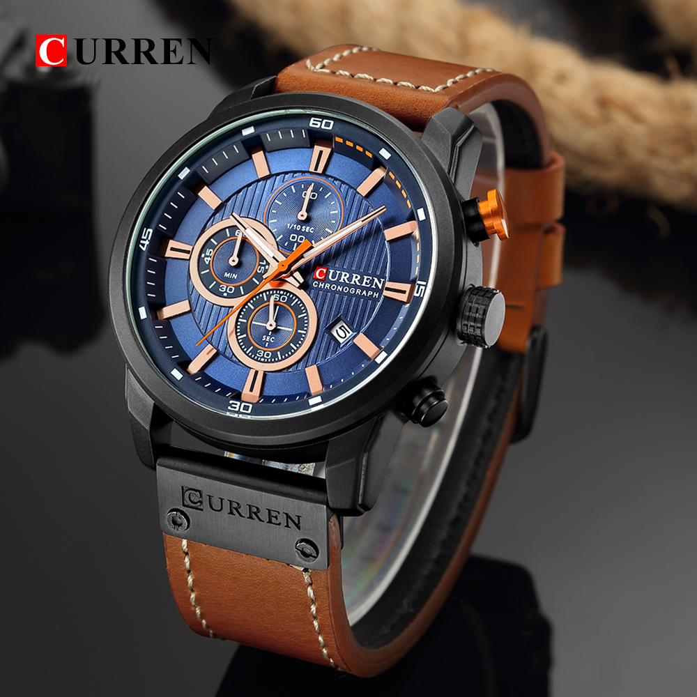 Curren Men Motorlable Watch Quartz de 6 Pinos Respairio - Preto Azul