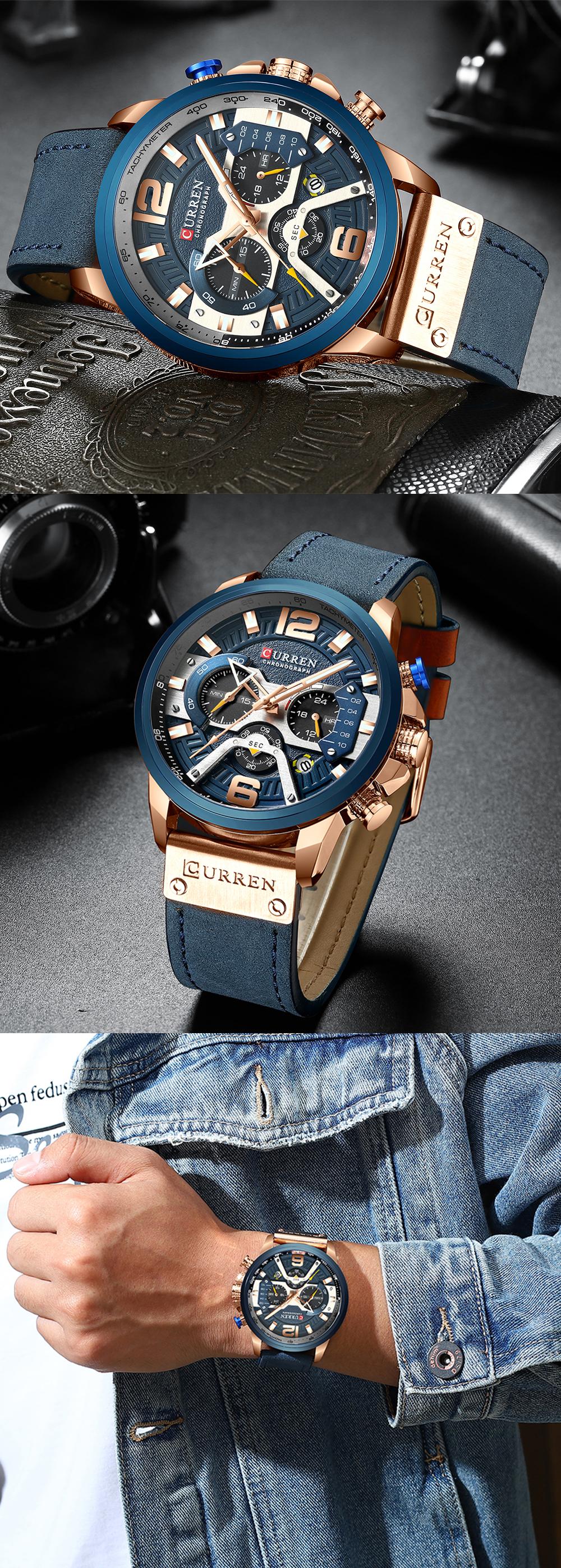 Curren Men's Watch Sports Watch Wristwatch Impermeable Reloj de Cuero Casual - Azul