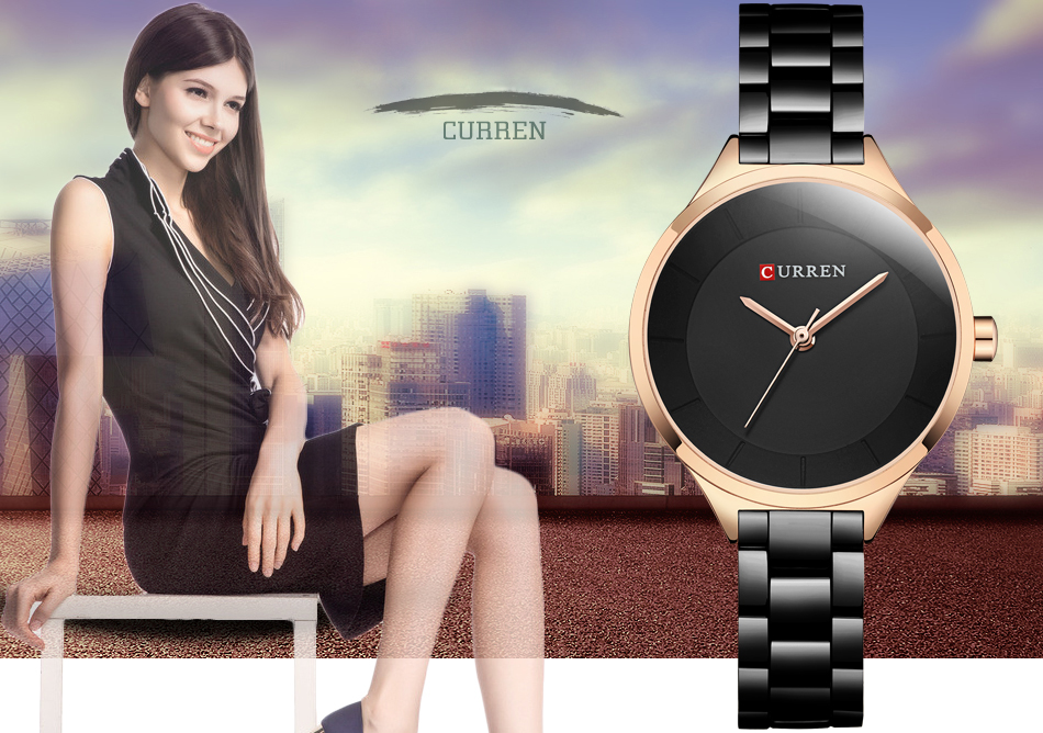 Curren Women's Watch Luxury Wrist Watch Wating Quartz Watch - Oro Rosa/negro