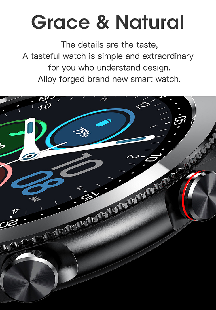 LEMONDA SMART L19 M Active 1.28-inch Full Circle Full Touch Health Monitor Smart Watch - Black/Leather Strap-24
