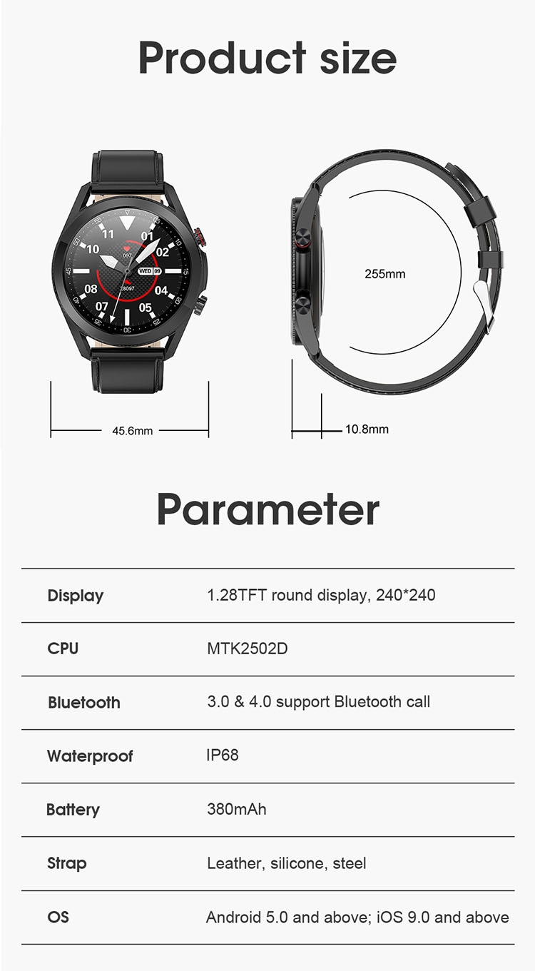 LEMONDA SMART L19 M Active 1.28-inch Full Circle Full Touch Health Monitor Smart Watch - Black/Leather Strap-41