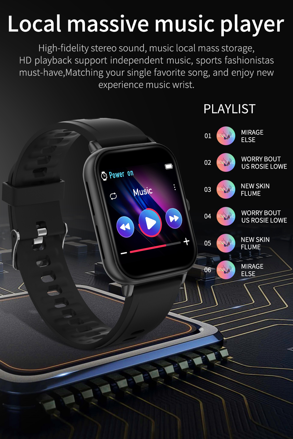 A20 Pro Bluetooth Call Smart Watch Player Music Player Body Temperature Fitness Health Tracker - Preto